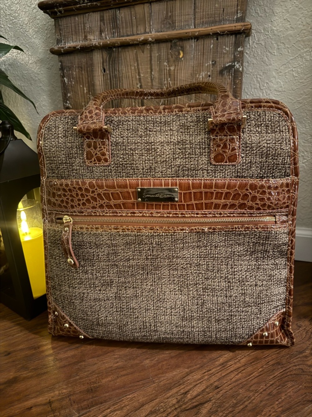 Samantha Brown Tweed Faux Croc Leather Trim Weekender Travel Bag (Like New)